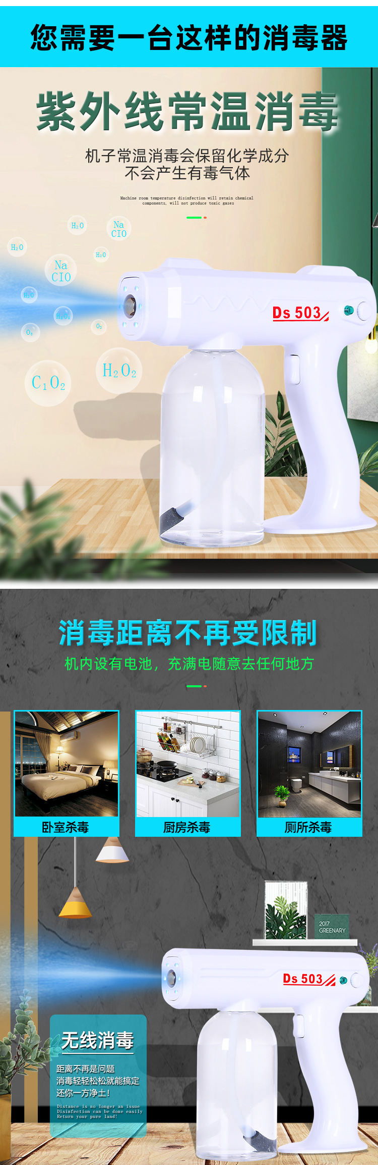 Factory Wireless Charging Disinfection Handheld Blue Light Nebulizer Sprayer Portable Car Spray Smoke Wholesale