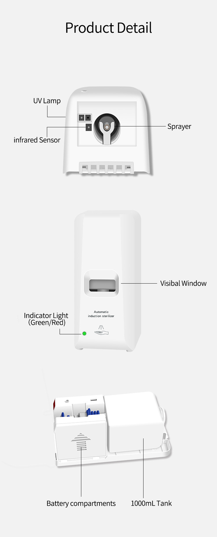 Induction Sterilizer Alcohol Sprayer Inductive NonContact WallMounted Soap Dispenser with Bracket Soap Dispenser