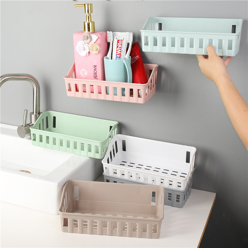 Plain Hollow-out Storage Rack Bathroom Punch-Free Non-Marking Storage Rack Bathroom Wall-Mounted Toiletries Storage Basket