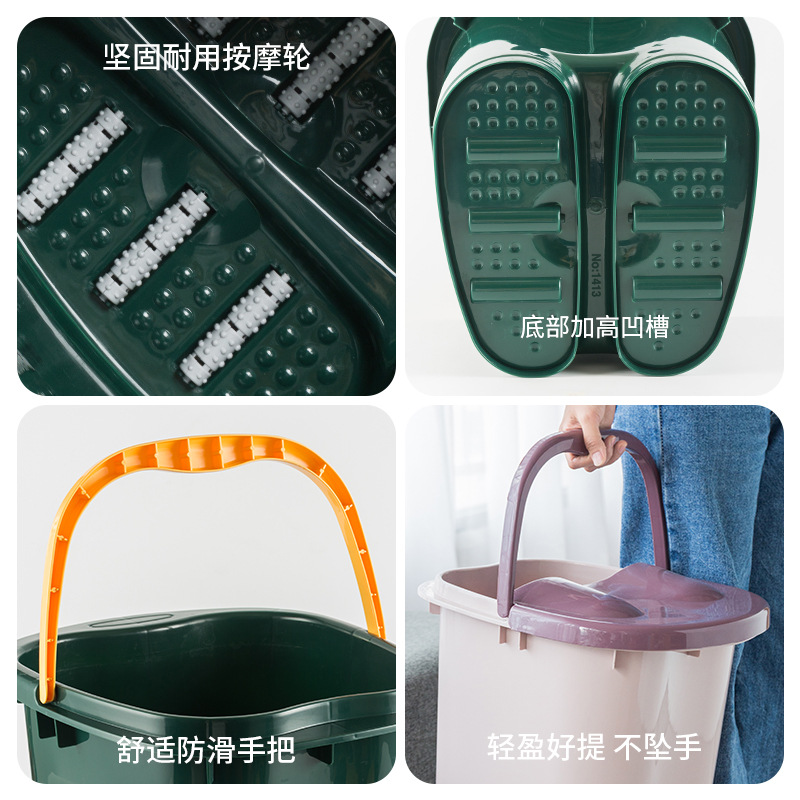 Plastic Foot Bath Barrel Lazy Four-Wheel Foot Bath Tool with Roller Portable Foot Barrel Massage Foot Bath Feet-Washing Basin