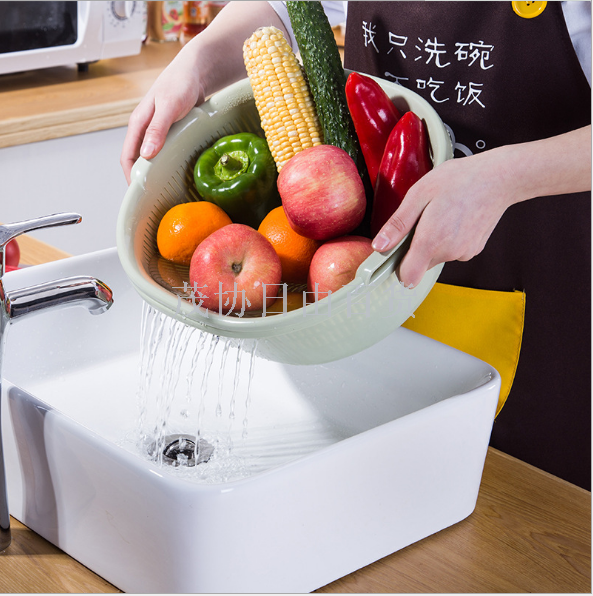 Double-deck vegetable basket plastic kitchen basket household multi-functional round basin fruit basket