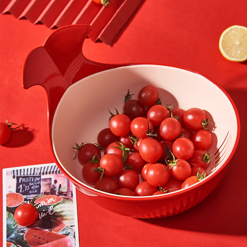 Household Kitchen Plastic Creative Whale Fruit and Vegetable Storage Tray Multi-Functional Washing Basin Hollow Double-Layer Drain Basket Spot