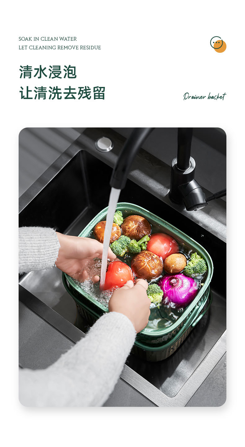Draining Basket Fruit Plate Household Kitchen Vegetable Basin Double Rounds Handle Large Plastic Fruit Storage Basket Vegetable Basket
