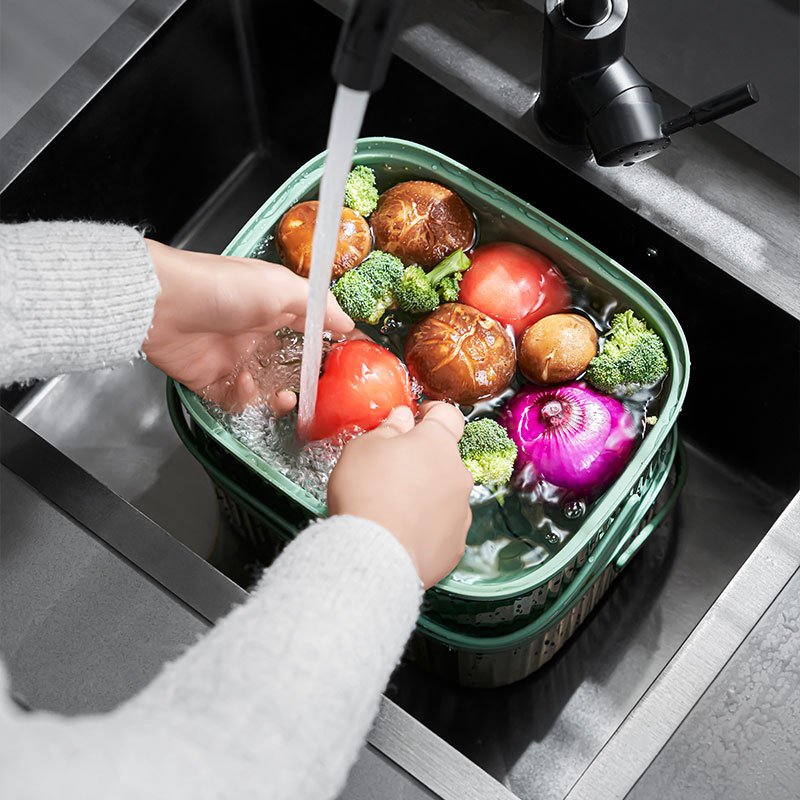 Draining Basket Fruit Plate Household Kitchen Vegetable Basin Double Rounds Handle Large Plastic Fruit Storage Basket Vegetable Basket