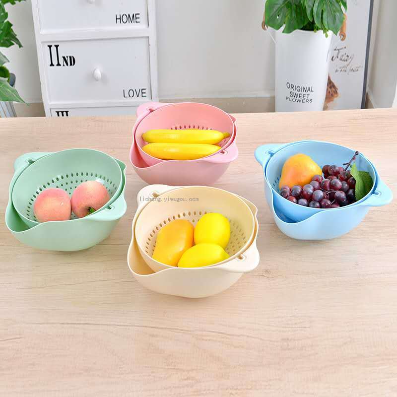 Double-Layer Flip Washing Basin Drain Basket Kitchen Household Rice Washing Blue Plastic Washing Water Fruit and Vegetable Basket Double-Layer Flip Washing Basin Drain Basket Kitchen Household Rice Washing Blue Plastic Washing Water Fruit and Vegetable Basket