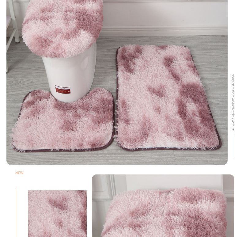 Tie-Dyed Long Wool Carpet Toilet Three-Piece Non-Slip Mat Bathroom Absorbent Set Cross-Border Amazon Hot Sale