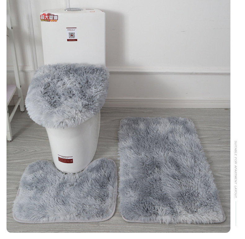 Tie-Dyed Long Wool Carpet Toilet Three-Piece Non-Slip Mat Bathroom Absorbent Set Cross-Border Amazon Hot Sale