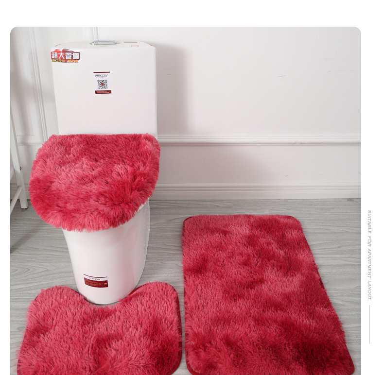 Tie-Dyed Long Wool Carpet Toilet Three-Piece Non-Slip Mat Bathroom Absorbent Set Cross-Border Amazon Hot Sale