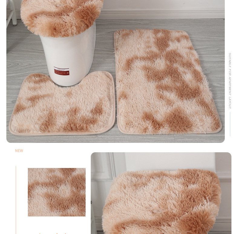 Tie-Dyed Long Wool Carpet Toilet Three-Piece Non-Slip Mat Bathroom Absorbent Set Cross-Border Amazon Hot Sale