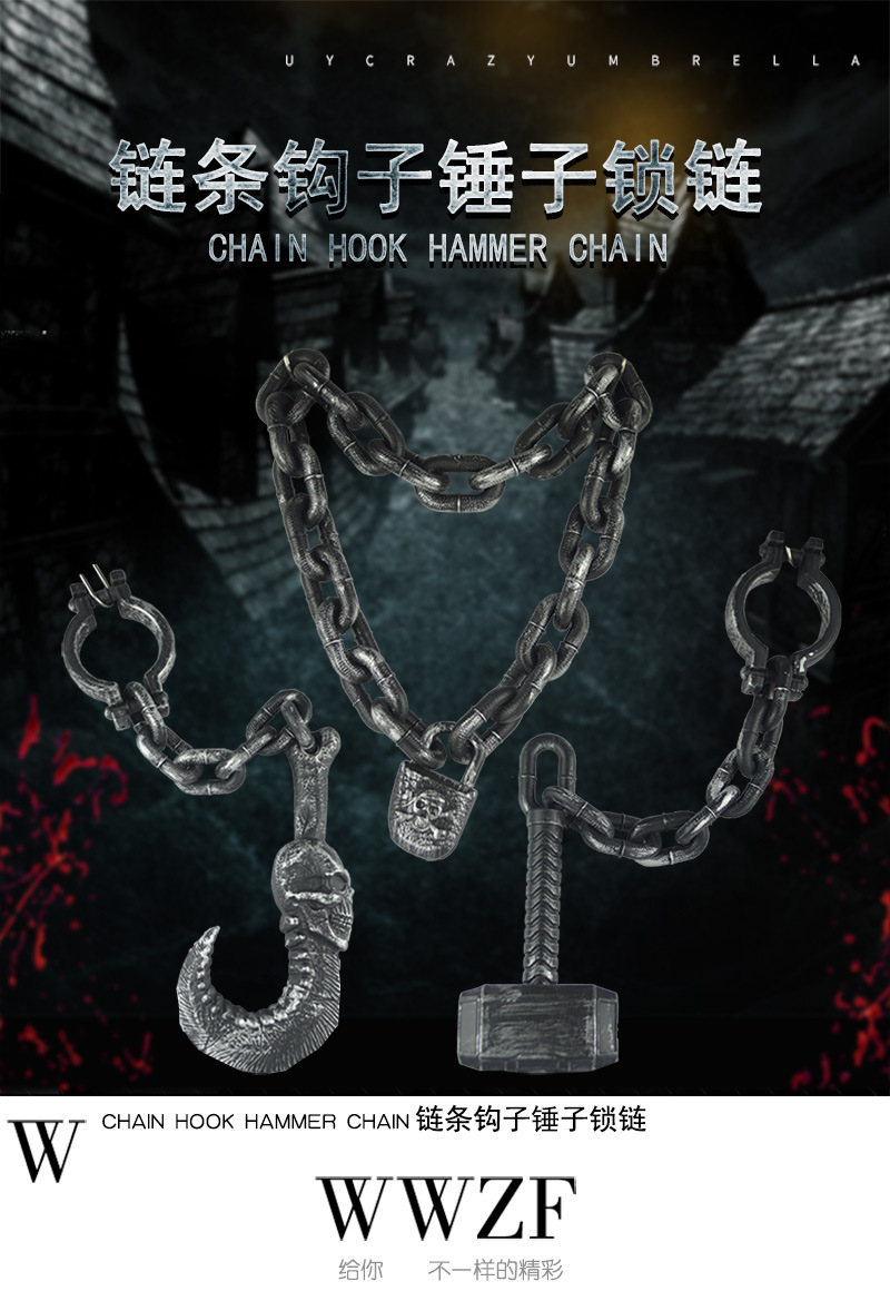 Halloween Props Shackle Prisoner Toy Handcuffs Shackles Plastic Iron Chain Ancient People Chain Hook Chain Hammer Halloween Props Shackle Prisoner Toy Handcuffs Shackles Plastic Iron Chain Ancient People Chain Hook Chain Hammer