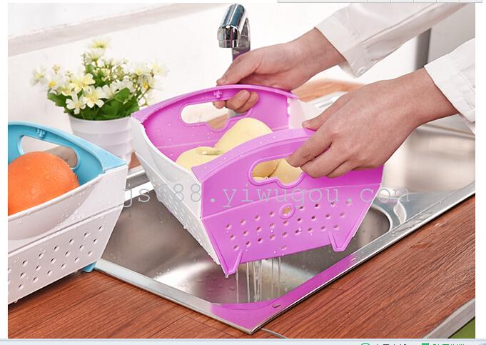 Foldable creative living room household plastic drain basket tray of fruits and vegetables washing basket storage basin
