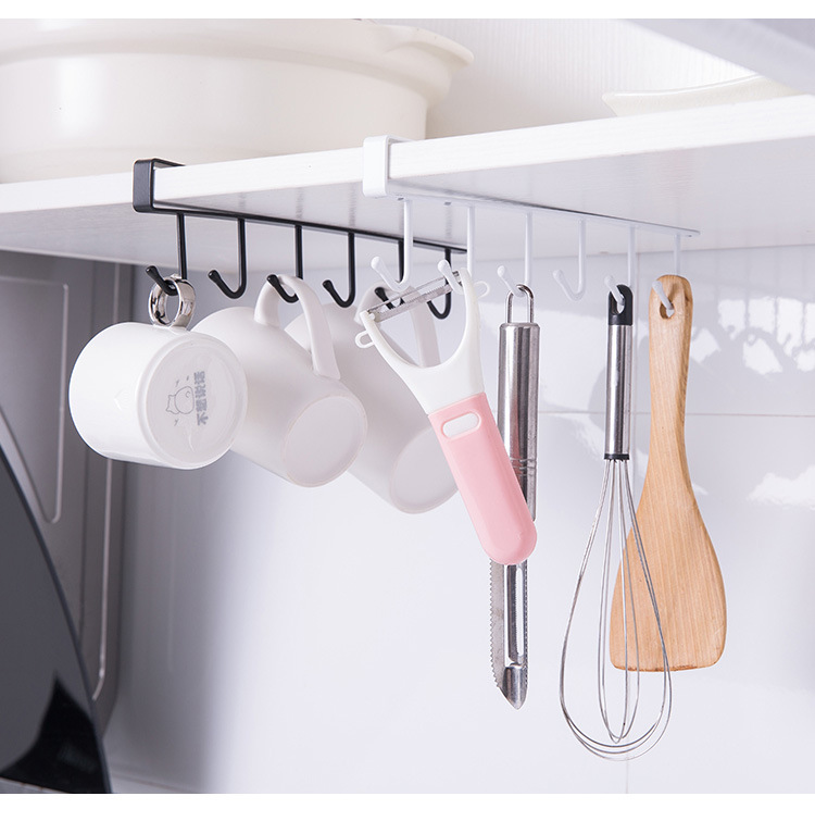 Kitchen Iron Art Non-Marking Nail-Free Hook Multi-Row Cabinet Storage Hanger Six-Piece Row Hook Wardrobe 6 Multi Hook Organizing Rack