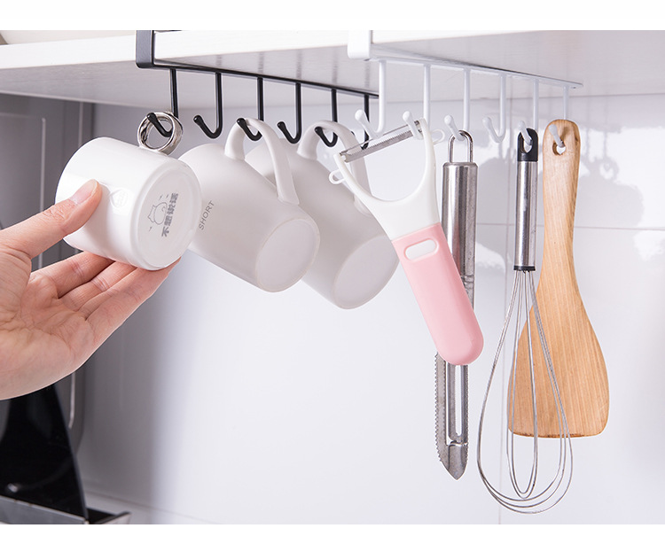 Kitchen Iron Art Non-Marking Nail-Free Hook Multi-Row Cabinet Storage Hanger Six-Piece Row Hook Wardrobe 6 Multi Hook Organizing Rack