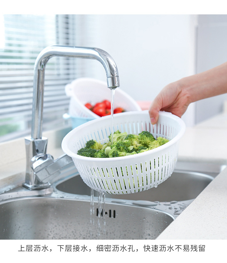 Double-Layer Plastic Drain Basket Kitchen round Fruit Basket Household Storage Water Filter Washing Basin Minimalist Creative Washing Vegetable Basket Double-Layer Plastic Drain Basket Kitchen round Fruit Basket Household Storage Water Filter Washing Basin Minimalist Creative Washing Vegetable Basket