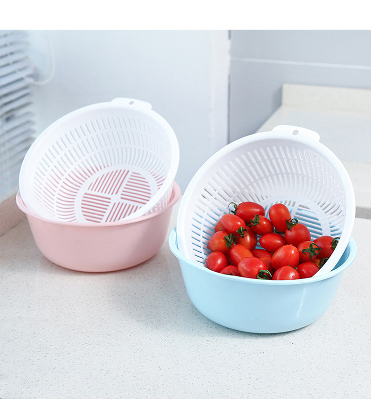 Double-Layer Plastic Drain Basket Kitchen round Fruit Basket Household Storage Water Filter Washing Basin Minimalist Creative Washing Vegetable Basket Double-Layer Plastic Drain Basket Kitchen round Fruit Basket Household Storage Water Filter Washing Basin Minimalist Creative Washing Vegetable Basket