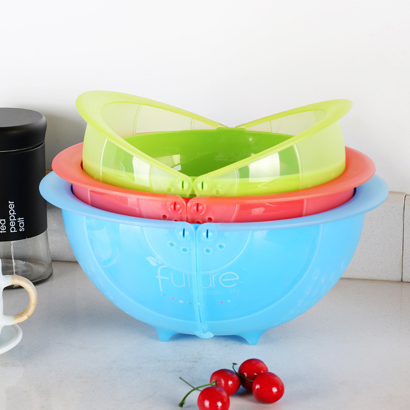 Creative Kitchen Flip Rotating Drain Basket Fruit and Vegetable Cleaning Basin Dish Washing Basket Plastic Large Drain Basket