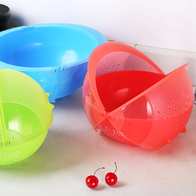 Creative Kitchen Flip Rotating Drain Basket Fruit and Vegetable Cleaning Basin Dish Washing Basket Plastic Large Drain Basket