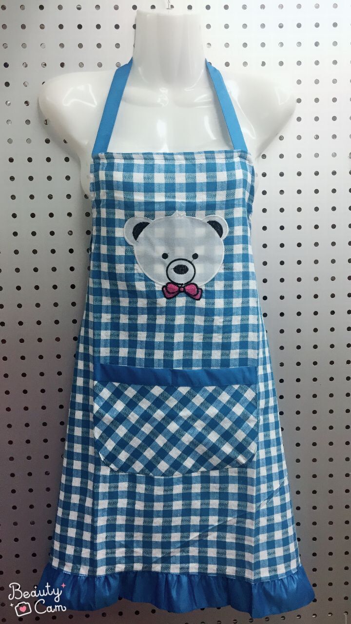Small bear suspenders hang collar plaid apron antifouling home apron Small bear suspenders hang collar plaid apron antifouling home apron
