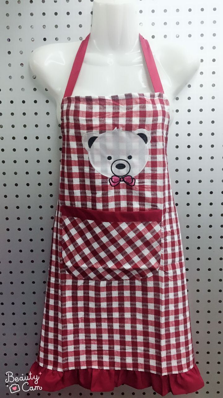 Small bear suspenders hang collar plaid apron antifouling home apron Small bear suspenders hang collar plaid apron antifouling home apron
