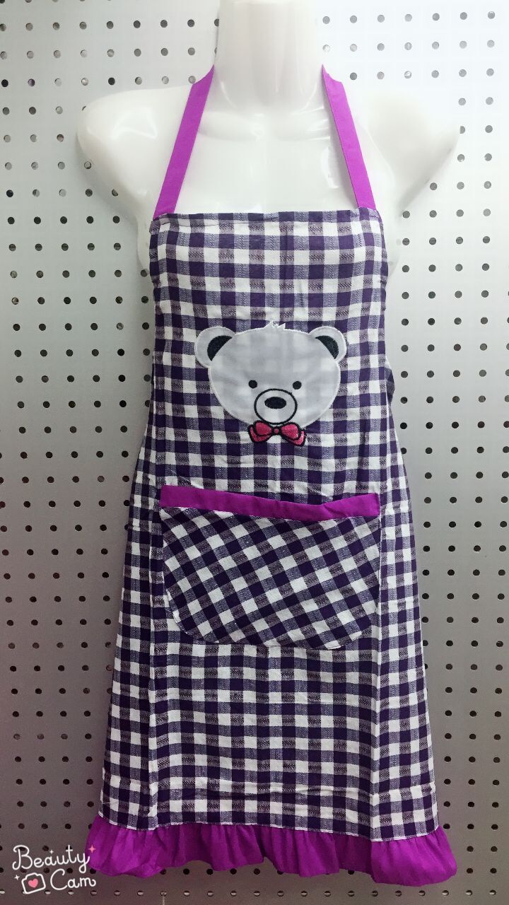 Small bear suspenders hang collar plaid apron antifouling home apron Small bear suspenders hang collar plaid apron antifouling home apron