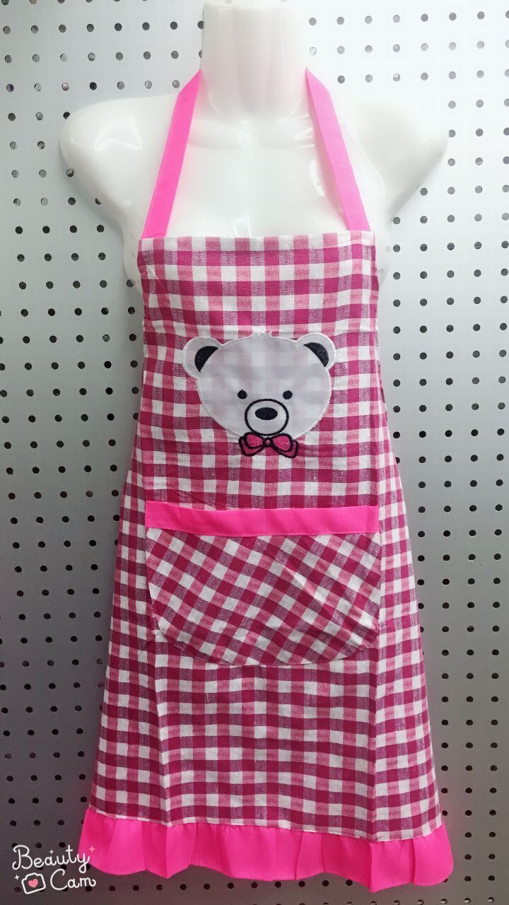 Small bear suspenders hang collar plaid apron antifouling home apron Small bear suspenders hang collar plaid apron antifouling home apron