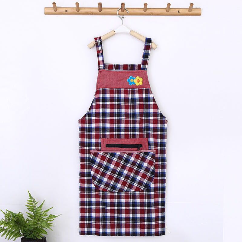 New Two Flower Zipper Apron Plaid Pure Cotton Household Sleeveless Apron Apron Custom Factory Direct Sales