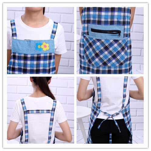 New Two Flower Zipper Apron Plaid Pure Cotton Household Sleeveless Apron Apron Custom Factory Direct Sales New Two Flower Zipper Apron Plaid Pure Cotton Household Sleeveless Apron Apron Custom Factory Direct Sales