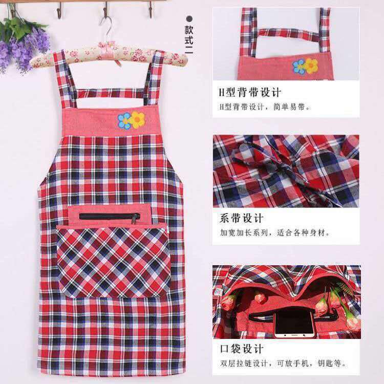 New Two Flower Zipper Apron Plaid Pure Cotton Household Sleeveless Apron Apron Custom Factory Direct Sales New Two Flower Zipper Apron Plaid Pure Cotton Household Sleeveless Apron Apron Custom Factory Direct Sales