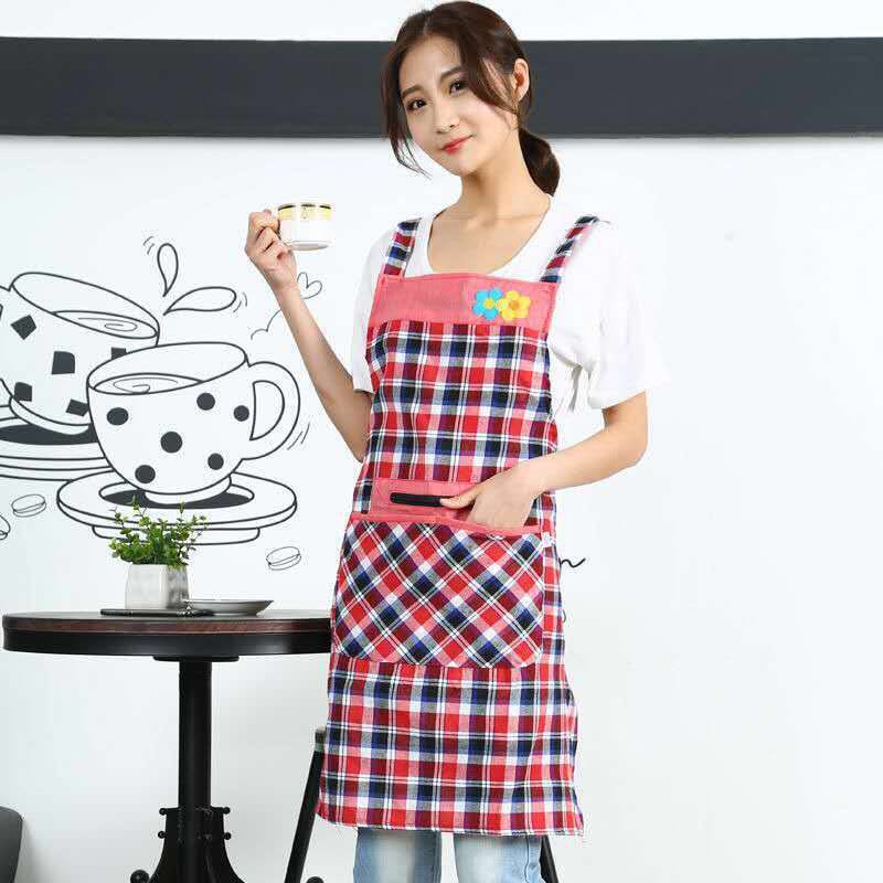 New Two Flower Zipper Apron Plaid Pure Cotton Household Sleeveless Apron Apron Custom Factory Direct Sales New Two Flower Zipper Apron Plaid Pure Cotton Household Sleeveless Apron Apron Custom Factory Direct Sales