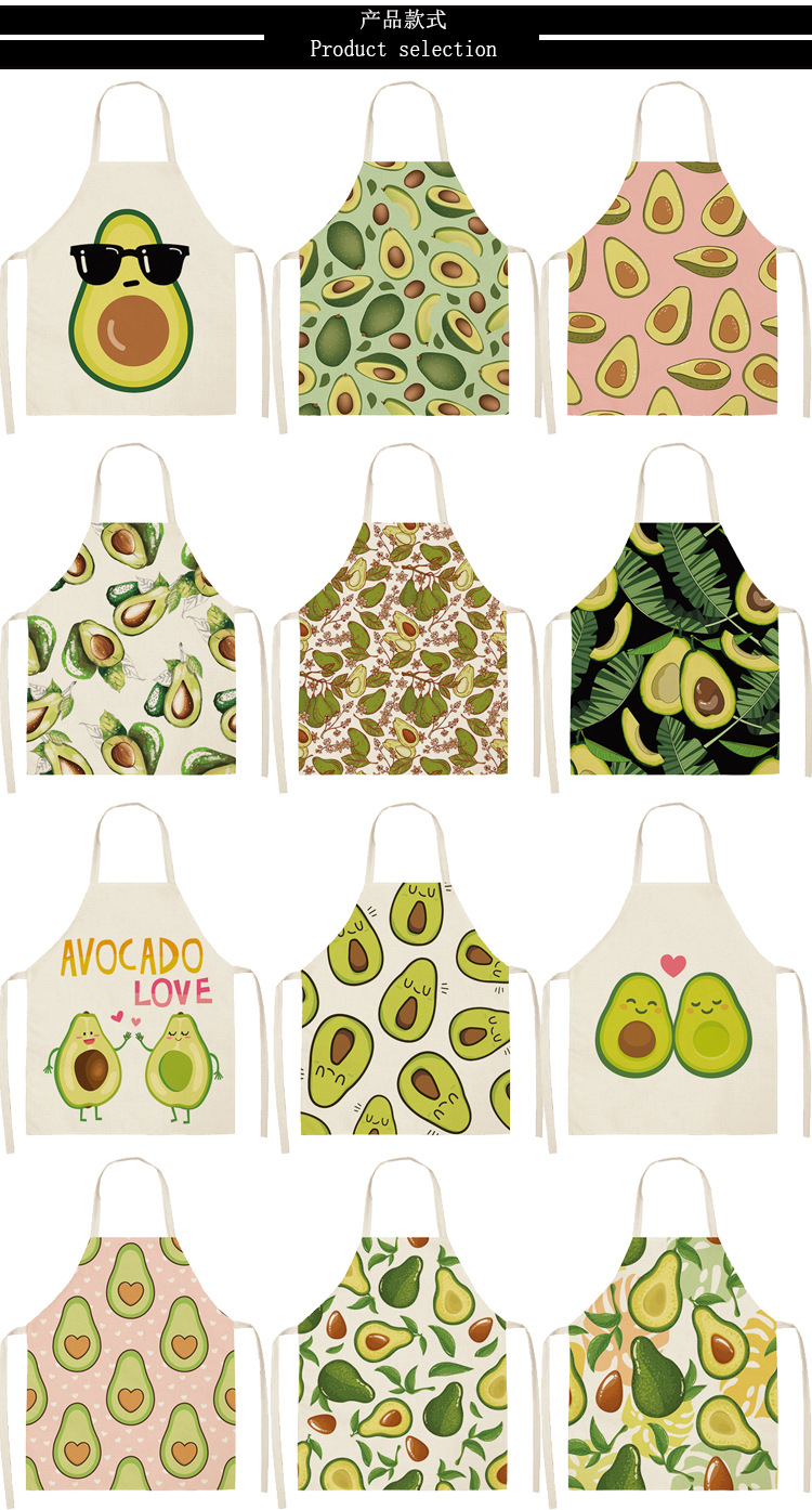 Cute Avocado Cartoon Pattern Women's Apron Korean Fashion Kitchen Cooking Half-Length Men Sleeveless Apron Cute Avocado Cartoon Pattern Women's Apron Korean Fashion Kitchen Cooking Half-Length Men Sleeveless Apron