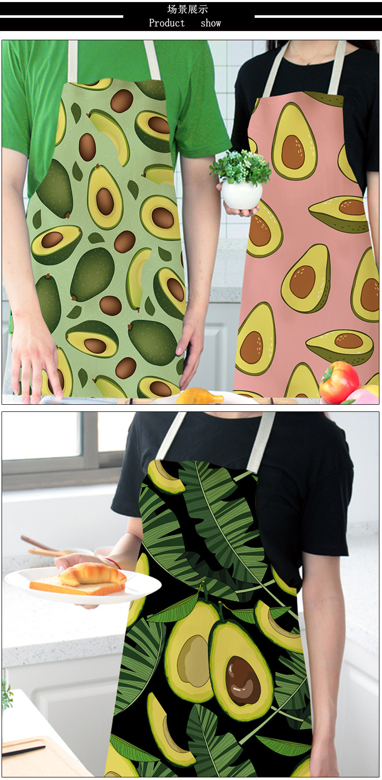 Cute Avocado Cartoon Pattern Women's Apron Korean Fashion Kitchen Cooking Half-Length Men Sleeveless Apron Cute Avocado Cartoon Pattern Women's Apron Korean Fashion Kitchen Cooking Half-Length Men Sleeveless Apron