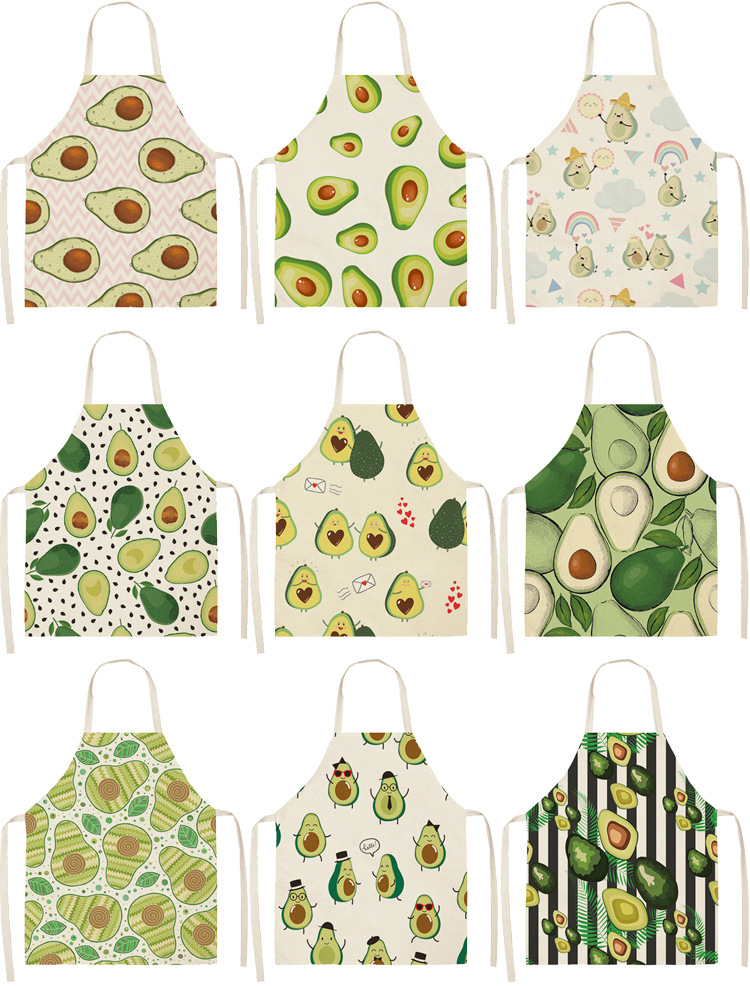 Cute Avocado Cartoon Pattern Women's Apron Korean Fashion Kitchen Cooking Half-Length Men Sleeveless Apron Cute Avocado Cartoon Pattern Women's Apron Korean Fashion Kitchen Cooking Half-Length Men Sleeveless Apron