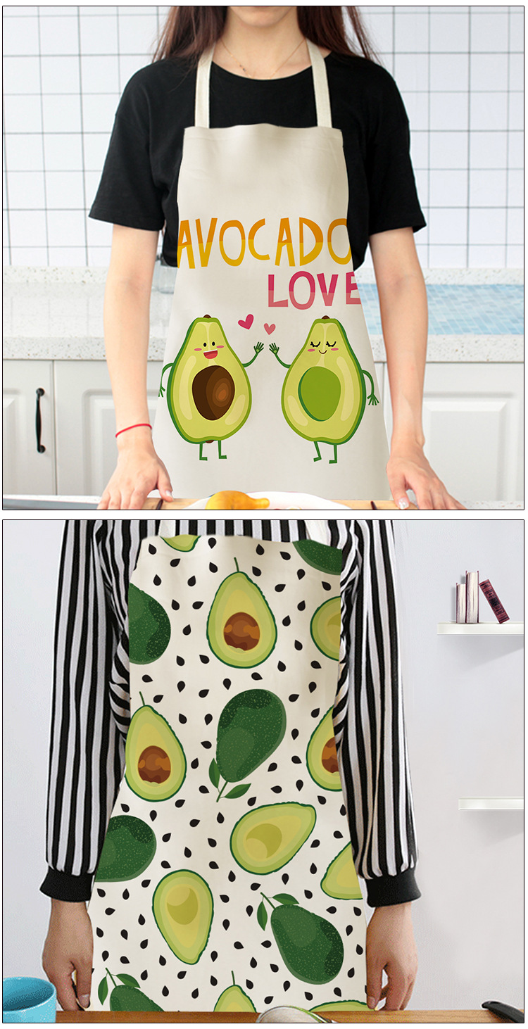 Cute Avocado Cartoon Pattern Women's Apron Korean Fashion Kitchen Cooking Half-Length Men Sleeveless Apron Cute Avocado Cartoon Pattern Women's Apron Korean Fashion Kitchen Cooking Half-Length Men Sleeveless Apron