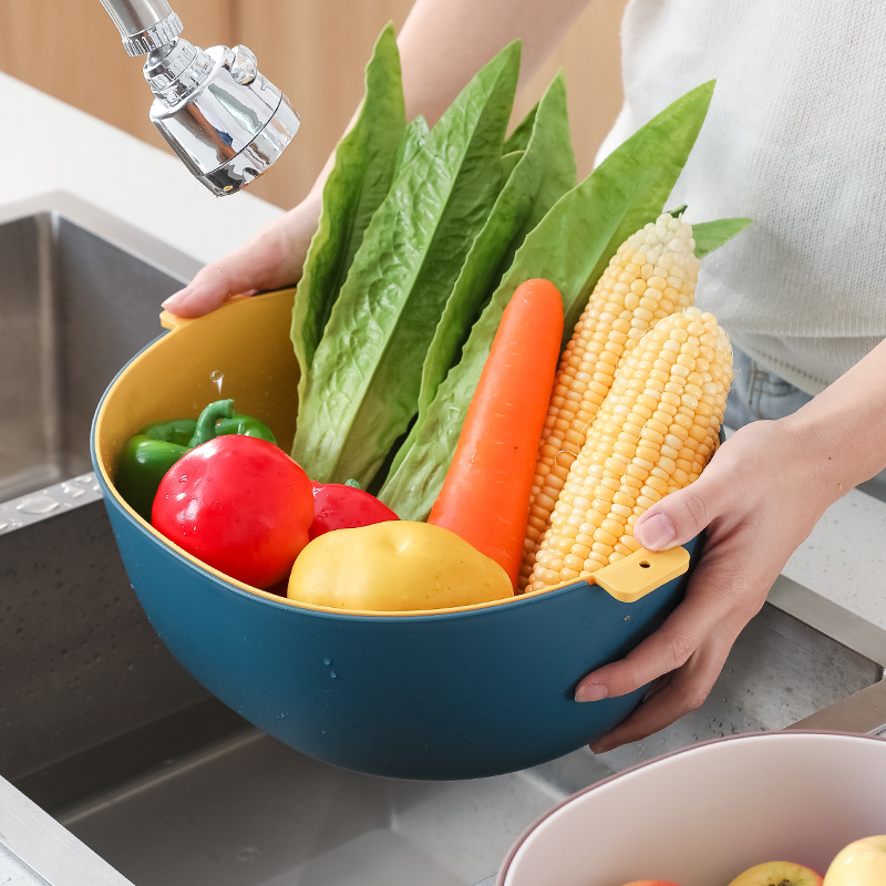 Household Kitchen Double-Layer Draining Basin Washing Basin Plastic Drain Basket Minimalist Creative Fruit Basket Vegetable Washing Basket