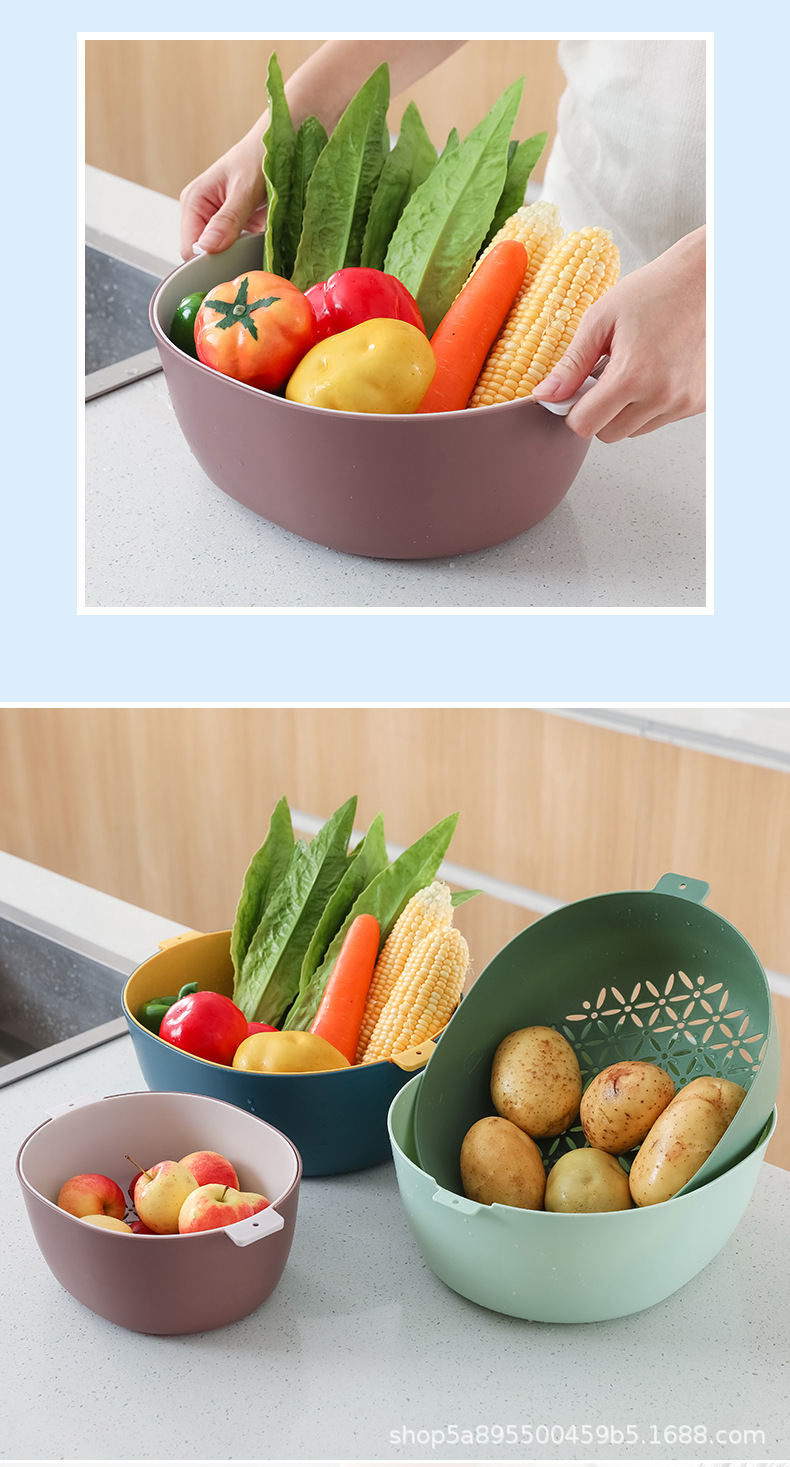 Household Kitchen Double-Layer Draining Basin Washing Basin Plastic Drain Basket Minimalist Creative Fruit Basket Vegetable Washing Basket Household Kitchen Double-Layer Draining Basin Washing Basin Plastic Drain Basket Minimalist Creative Fruit Basket Vegetable Washing Basket