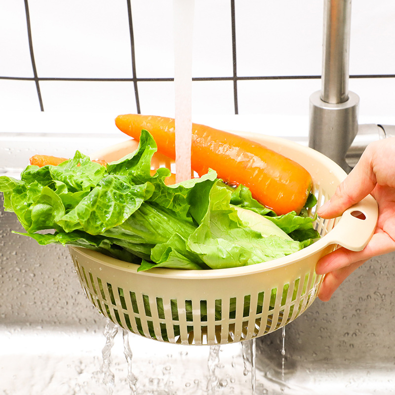 Plastic round Washing Vegetable Basket Double Layer Draining Basin Fruit and Vegetable Basket Kitchen Drain Basket Multi-Purpose Fruit and Vegetable Fruit Basket