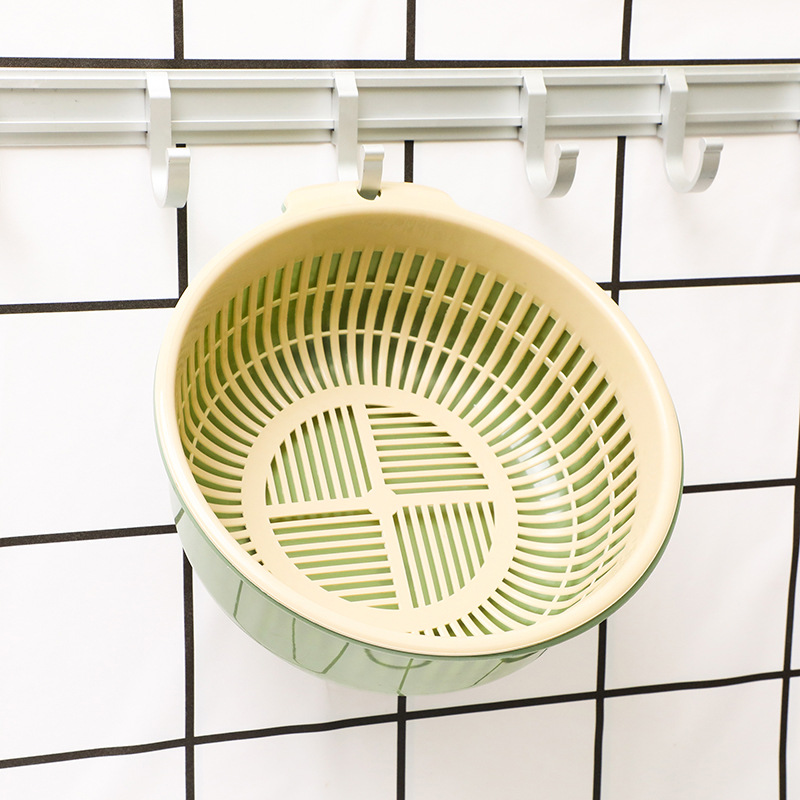 Plastic round Washing Vegetable Basket Double Layer Draining Basin Fruit and Vegetable Basket Kitchen Drain Basket Multi-Purpose Fruit and Vegetable Fruit Basket