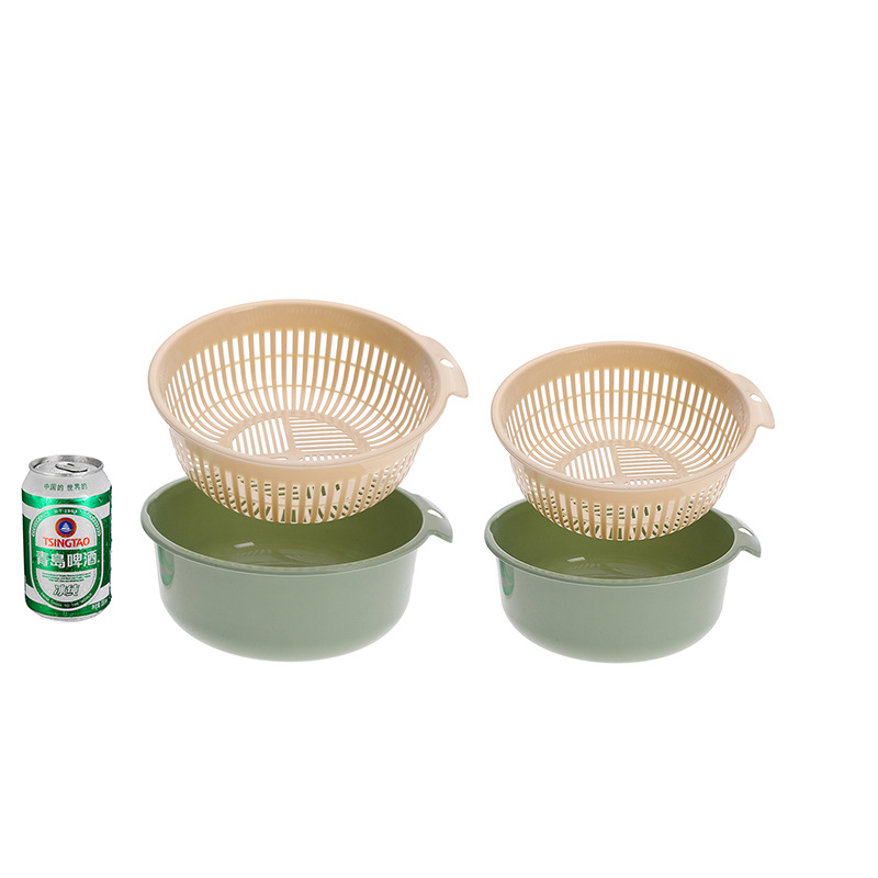Plastic round Washing Vegetable Basket Double Layer Draining Basin Fruit and Vegetable Basket Kitchen Drain Basket Multi-Purpose Fruit and Vegetable Fruit Basket