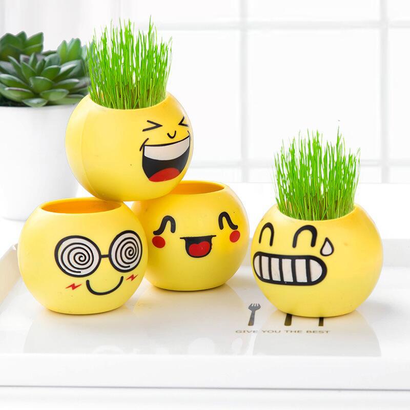 Toothed Burclover Doll Long Creative Cool Expression Desktop Small Plant Bonsai (Plastic Basin) Decoration Gifts Toy