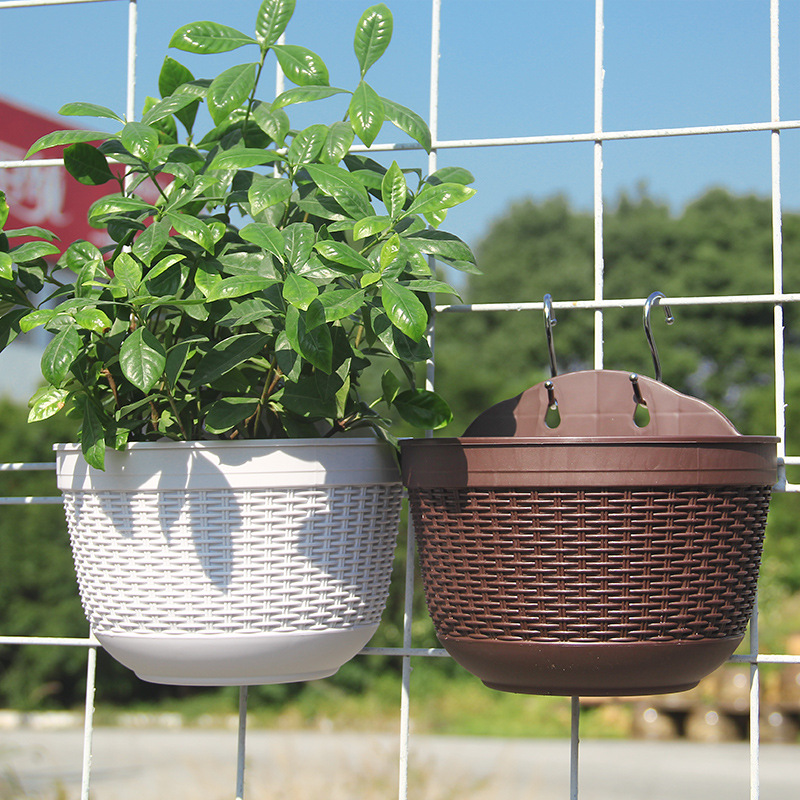 Rattanlike SemiCircular Wall Hanging Lazy Basin Plastic Resin Balcony Hanging Wall Hanging Green Dill Flowerpot P575