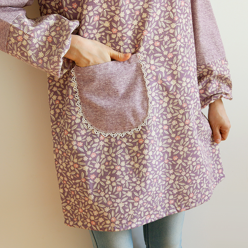 Korean Fashion Apron Pastoral Household Kitchen Overclothes Waterproof and Oil-Proof Bib Home Workwear Long Sleeve Apron