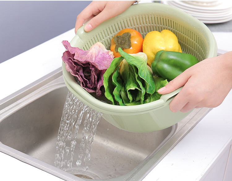 Plastic Double-Layer Vegetable Washing Basket Drain Basket Vegetable Washing Basket Kitchen Multi-Functional Washing Vegetables Basin Fruit Basket Plastic Double-Layer Vegetable Washing Basket Drain Basket Vegetable Washing Basket Kitchen Multi-Functional Washing Vegetables Basin Fruit Basket