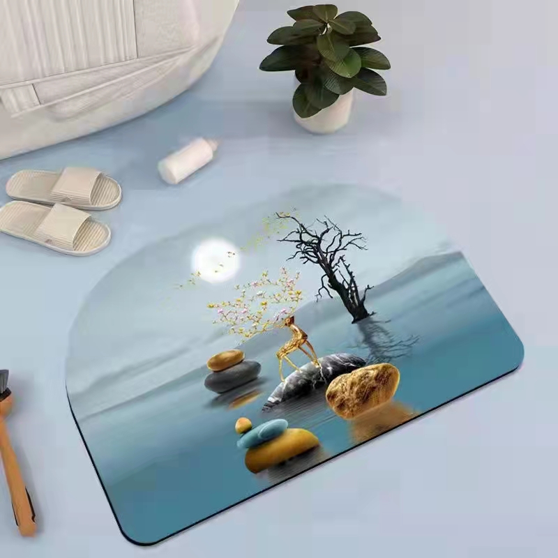 Diatom Ooze Cushion Toilet Absorbent Mat Toilet Door Non-Slip Foot Mats Quick-Drying Toilet Bathroom Mats Semicircle
