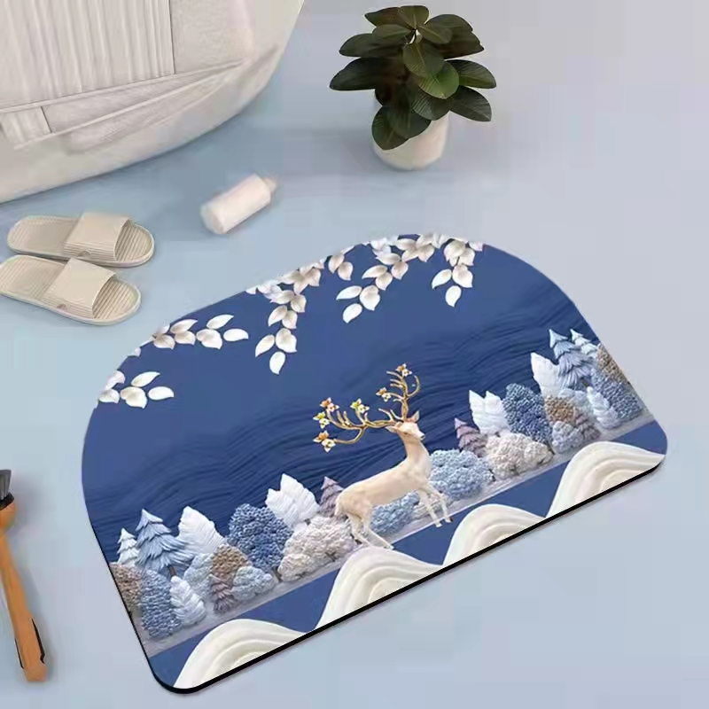 Diatom Ooze Cushion Toilet Absorbent Mat Toilet Door Non-Slip Foot Mats Quick-Drying Toilet Bathroom Mats Semicircle