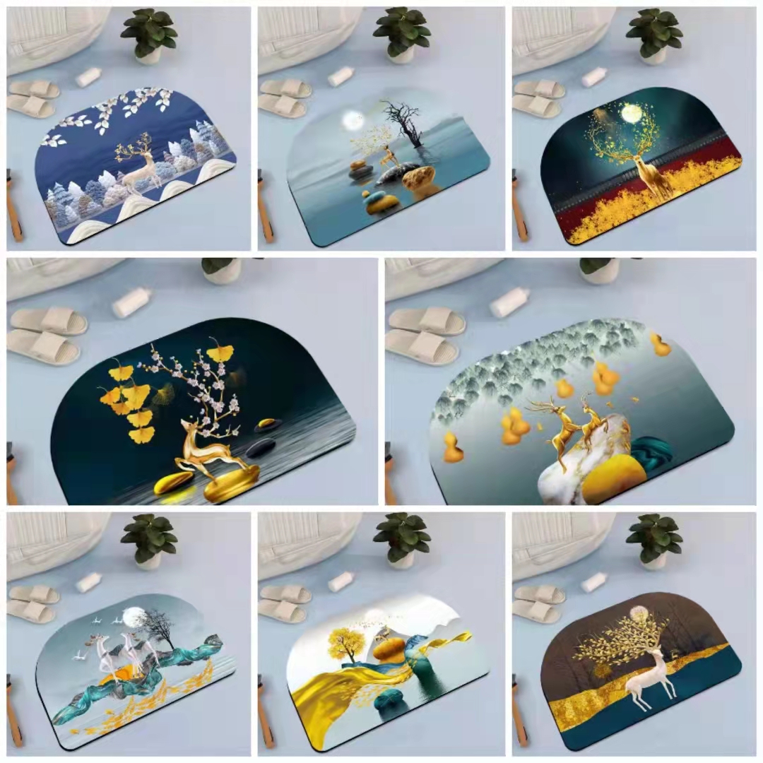Diatom Ooze Cushion Toilet Absorbent Mat Toilet Door Non-Slip Foot Mats Quick-Drying Toilet Bathroom Mats Semicircle