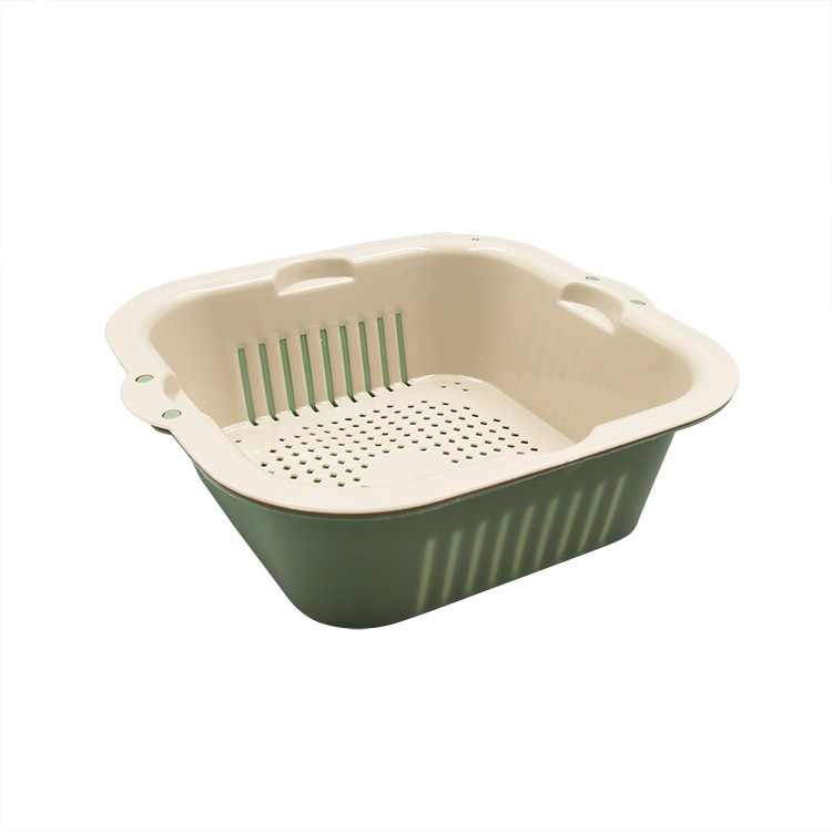 Creative Multi-Functional Double-Layer Drain Basket Household Kitchen Fruit and Vegetable Washing Basin Square Fruit Basket Plastic Vegetable Washing