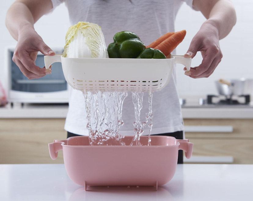 Double Layer Vegetable Washing Basket Draining Basin Household Plastic Rotating Disk Kitchen Fruit Storage Basket Plastic Vegetable Basket