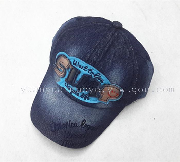 Korean washing children's cowboy and pasted cloth embroidered Baseball Cap Korean washing children's cowboy and pasted cloth embroidered Baseball Cap
