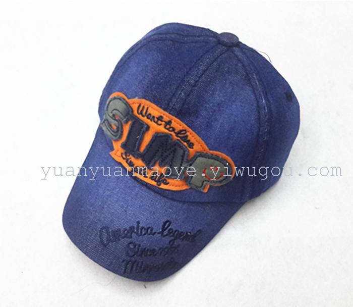 Korean washing children's cowboy and pasted cloth embroidered Baseball Cap Korean washing children's cowboy and pasted cloth embroidered Baseball Cap