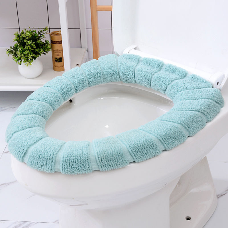 Universal Toilet Pad Cushion Plush Toilet Seat Cover Autumn and Winter Warm Toilet Seat Cover Cute Knitting Portable Happy Day